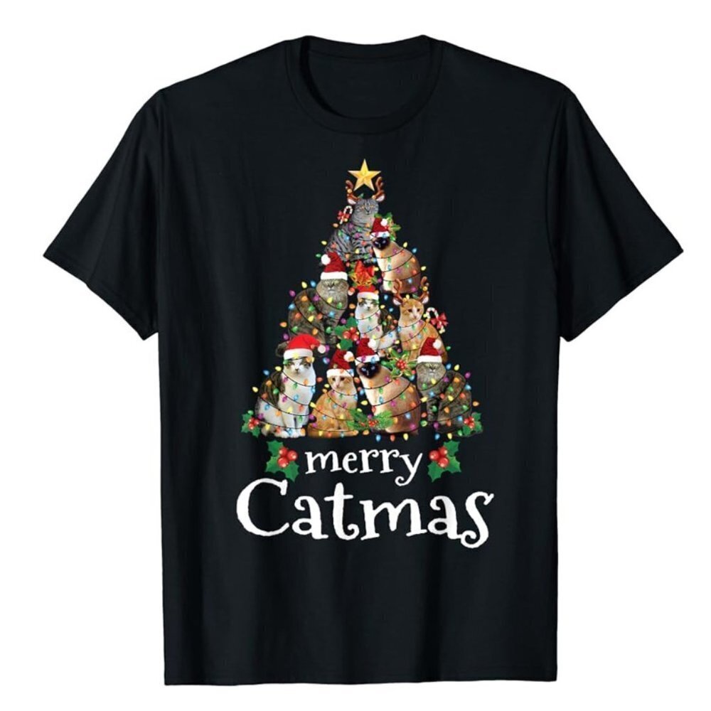 Merry Catmas Funny Cat  Cat Tree Tshirt